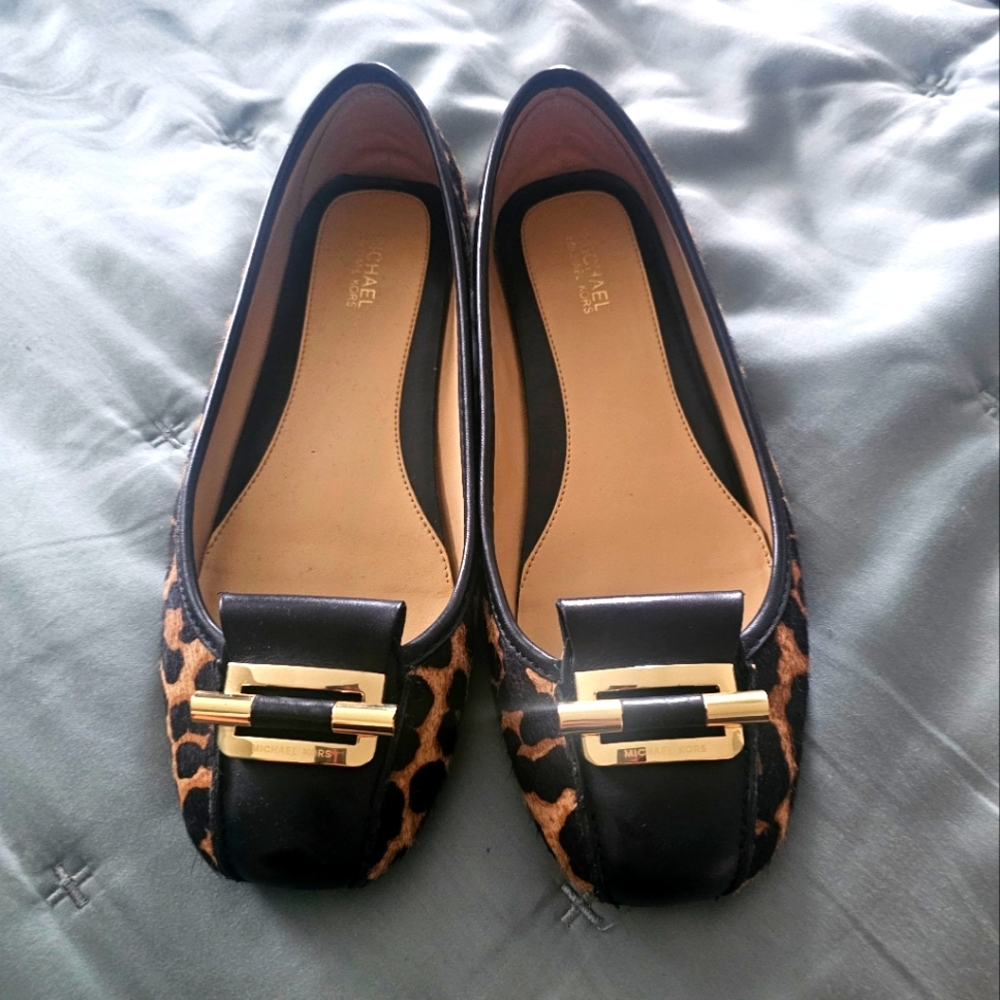 Michael Kors Leopard Flats with Gold Embellishment
